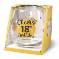 Cheers Stemless Wine Glass - 18th Birthday