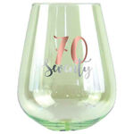 Rose Gold Decal 70th Birthday Stemless Wine Glass