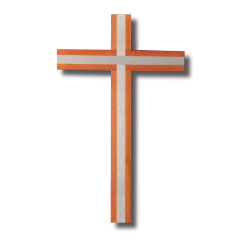 Wall Cross - 40cm x 24cm Wood with inlaid Silver