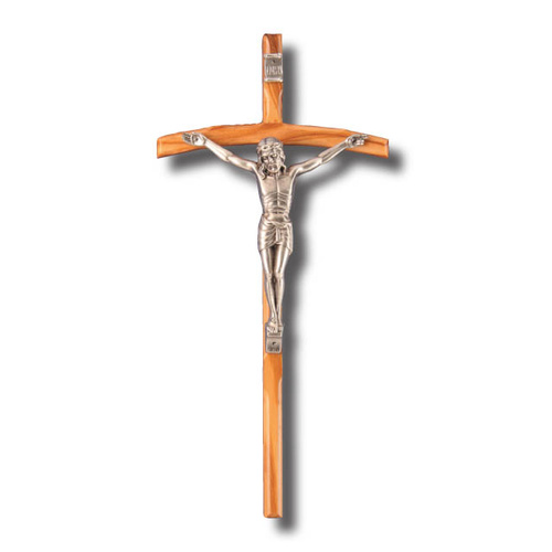 Wall Crucifix - Curved 30cm Metal & Wood