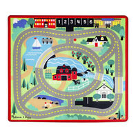 Melissa & Doug Activity Rug - Round the Town Road with 4 Wooden Vehicles