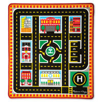 Melissa & Doug Activity Rug - Round The City Rescue with 4 Wooden Vehicles