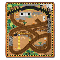 Melissa & Doug Activity Rug - Round the Construction World Zone Site with 3 Wooden Vehicles