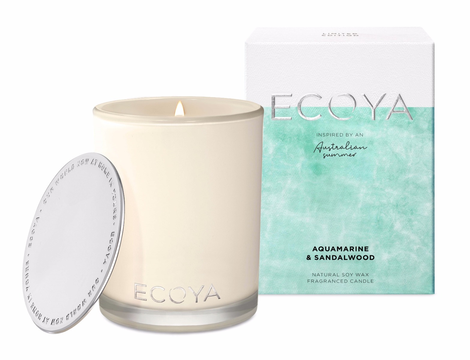 ECOYA Candle LIMITED EDITION AQUAMARINE & SANDALWOOD Madison Jar 400g