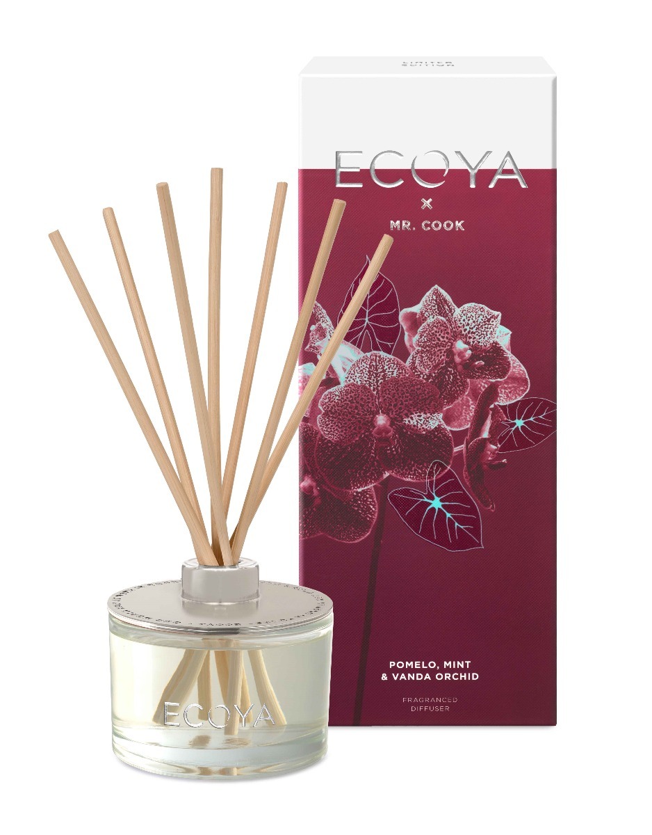 Ecoya Reed Diffuser Limited Edition X MR COOK Pomelo, Mint & Vanda Orchid