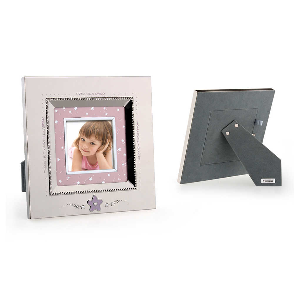Large Silver Plated Diamante Teddy Baby Photo Frame in Pink or Blue Christening 