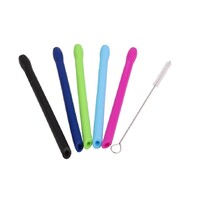 Appetito Silicone Cocktail Straws - Set of 5 Assorted Colours With Brush
