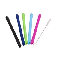 Appetito Silicone Cocktail Straws - Set of 5 Assorted Colours With Brush 