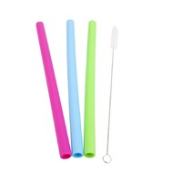 Appetito Silicone Jumbo Smoothie Straws - Set of 3 Assorted Colours With Brush