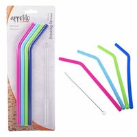 Appetito Reusable Silicone Drinking Straws Set 4 With Brush - Bent