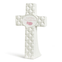 Demdaco Baby - God Bless This Little One Standing Cross Pink