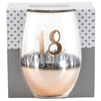 Rose Gold Stemless 18th Birthday Wine Glass