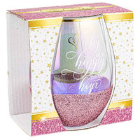 Glitterati Stemless Happy Hour Wine Glass