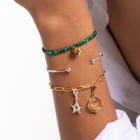 Thomas Sabo Charm Club - Cloverleaf with Green Stones Yellow Gold Bracelet