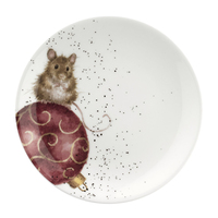 Royal Worcester Wrendale Christmas Coupe Plate - Mouse and Dog 