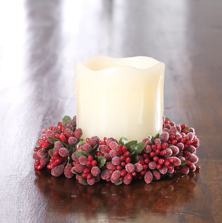 Raz Ornament Beaded Berry Candle Ring Red 4"