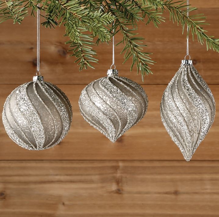 Raz Hanging Ornaments Set Of 3 Glittered Ornaments