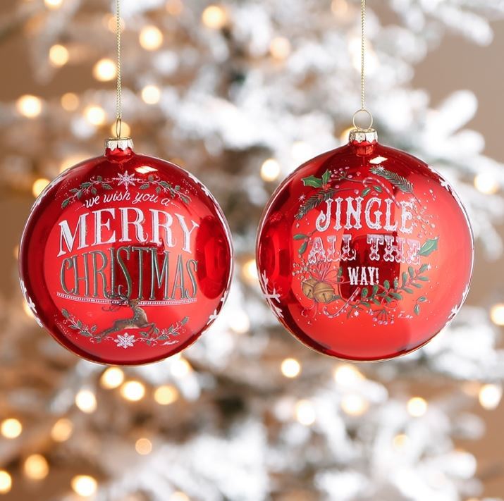 Raz Hanging Ornaments Set Of 2 "Merry Christmas" And "Jingle all the