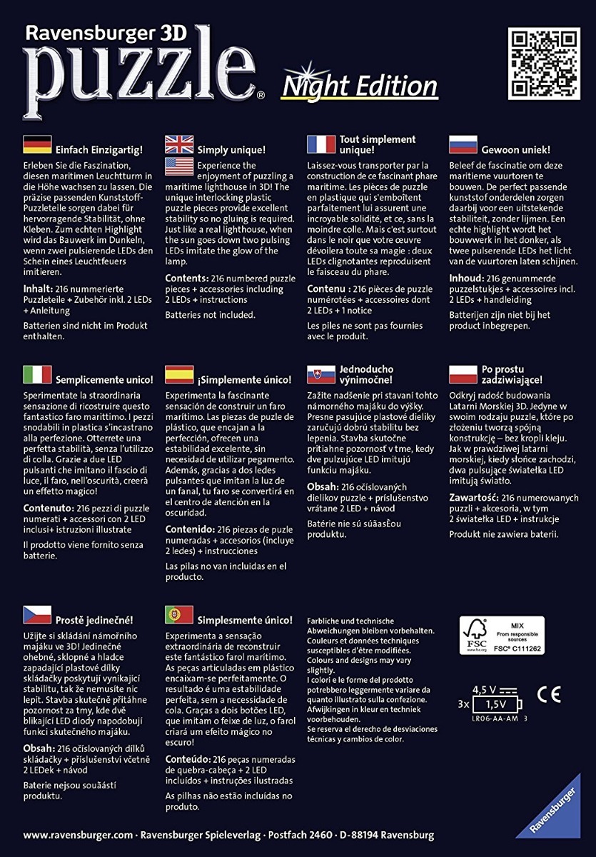 Ravensburger 3D Puzzle 216pc Lighthouse Night Edition