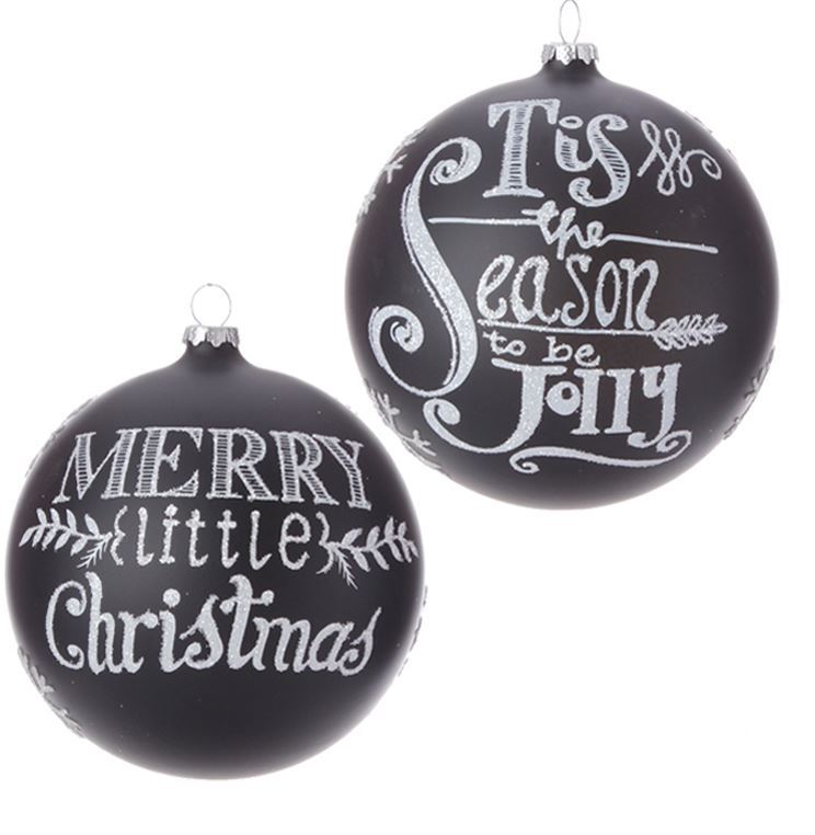 Raz Hanging Ornaments Set Of 2 Black Christmas Ball Ornaments