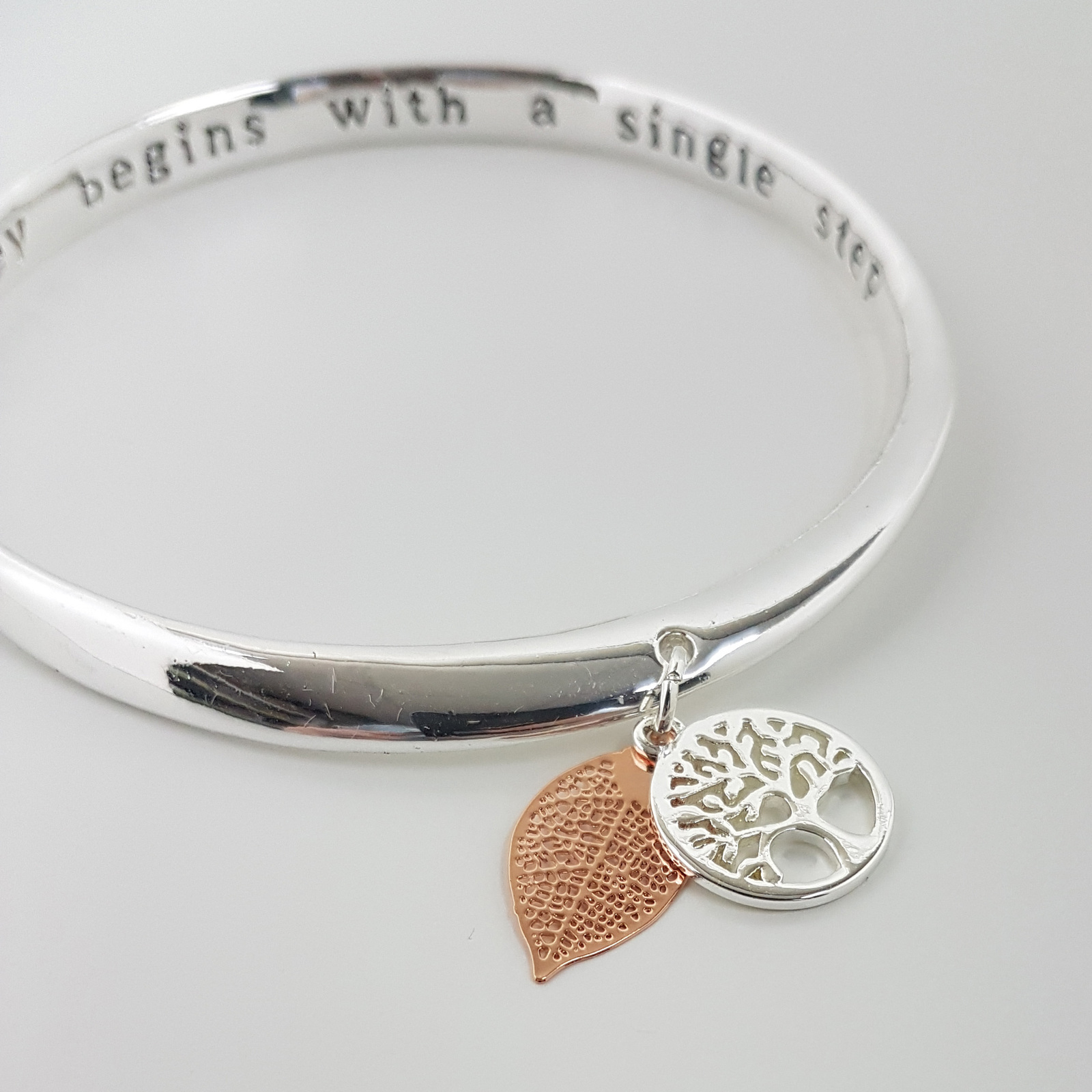 Equilibrium 2 Tone Tree of Life Bangle Journey Bracelet Jewellery Engraved Gift