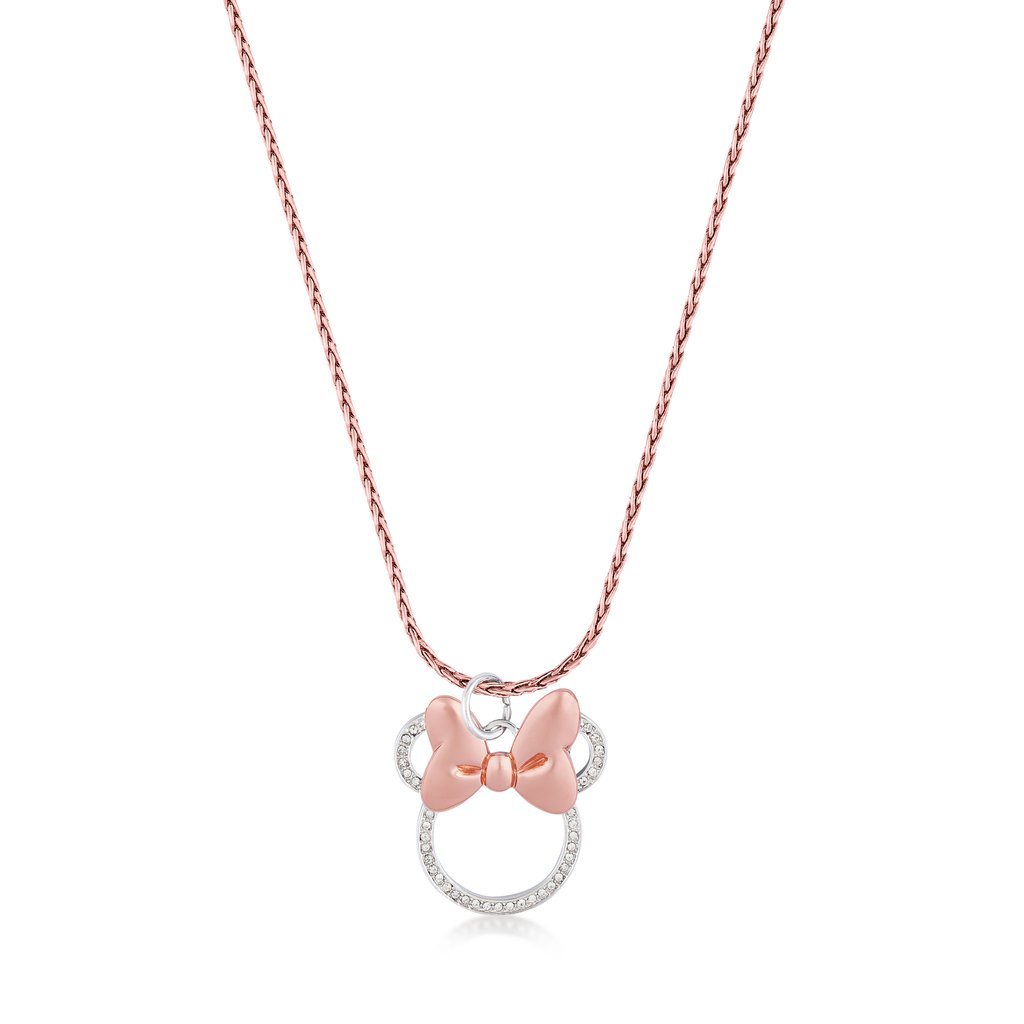 Disney Minnie Mouse Sterling Silver and Rose Gold Bow Necklace | very.co.uk