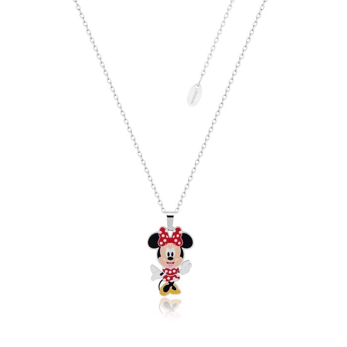 Disney Treasures Mickey Mouse and Minnie Mouse Garnet and 0.115 CT. T.W.  Diamond Necklace in Sterling Silver - 17.25