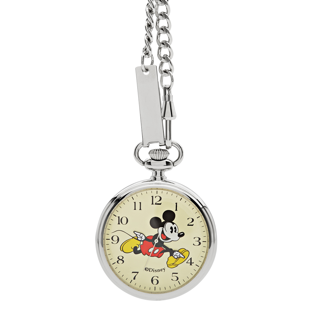 Disney Mickey Mouse Pocket Watch Silver 48mm Authentic New