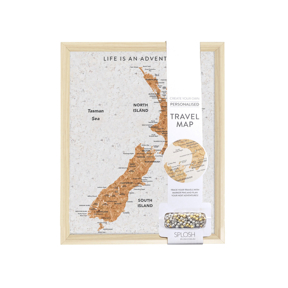 Splosh Personalised Travel Map Pinboard - Small White Cork - Perfect Travel Gift