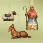 Heartwood Creek Hanging ornament collection - Set of 3 Shepherd and stable animals