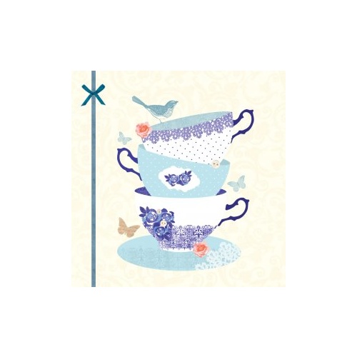 Greeting Card - Bird on teacups