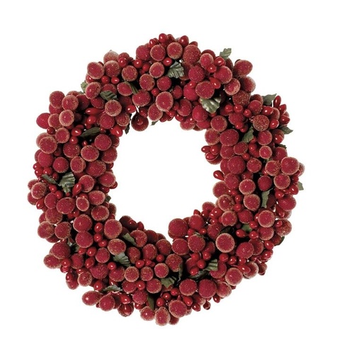 Raz Ornament - Beaded Berry Candle Ring Red 6.5"