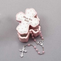 Roman Inc - Trinket Box With Rosary - Bless This Child Pink