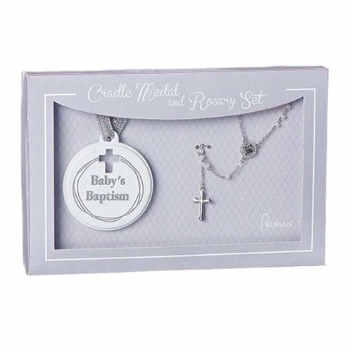 Roman Inc Baby's Baptism Rosary and Cradle Medal Set