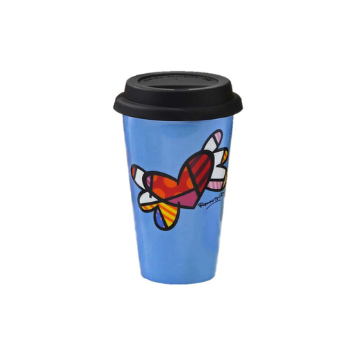 Romero Britto Porcelain Travel Mug Flying Heart