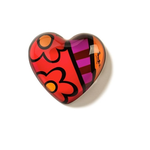 Romero Britto Glass Heart Paperweight Flower