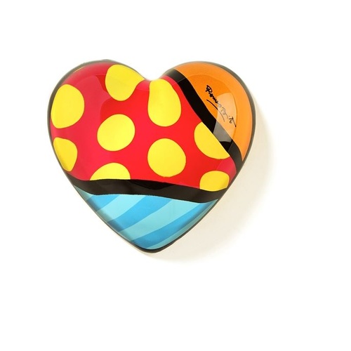 Romero Britto Glass Heart Paperweight Yellow Dots
