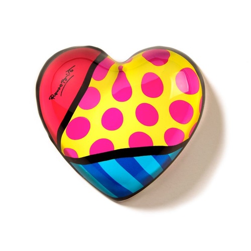 Romero Britto Glass Heart Paperweight Red Corner