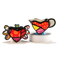 ROMERO BRITTO CERAMIC CREAMER AND SUGAR BOWL SET - FLYING HEART