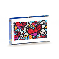 Romero Britto Double-sided Glass Table Block - Flying Hearts