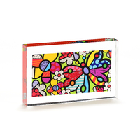 Romero Britto Double-sided Glass Table Block - Butterflies