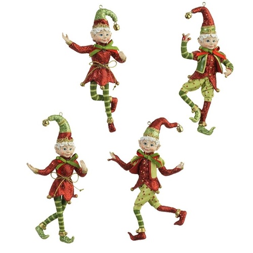 Raz Hanging Ornaments - Set Of 4 Elf Ornaments