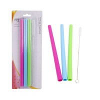 Appetito Silicone Jumbo Smoothie Straws - Set of 3 Assorted Colours With Brush