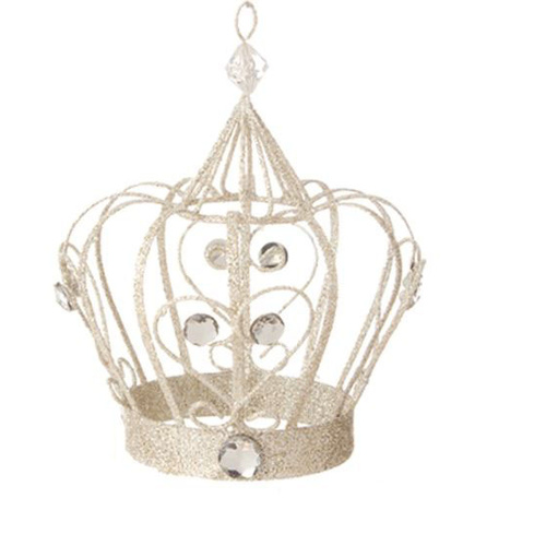 Raz Hanging Ornament - Glittered Crown Ornament Silver