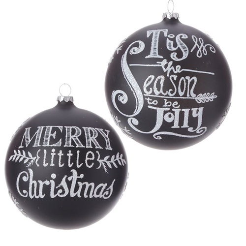 Raz Hanging Ornaments - Set Of 2 Black Christmas Ball Ornaments