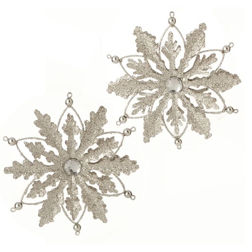 Raz Hanging Ornaments - Set Of 2 Glittered Snowflake Ornaments