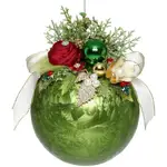 Mark Roberts Floral Jeweled Ball Hanging Ornament - Frosted Dark Green