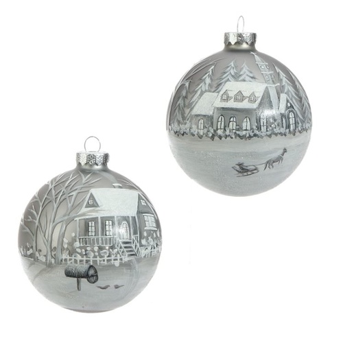Raz Hanging Ornaments - Set Of 2 House And Church Ball Ornaments