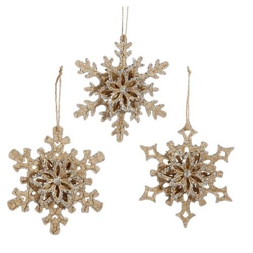 Raz Hanging Ornaments - Set Of 3 Snowflake Ornaments Gold
