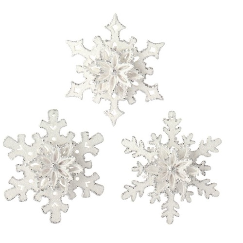 Raz Hanging Ornaments - Set Of 3 Snowflake Ornaments White